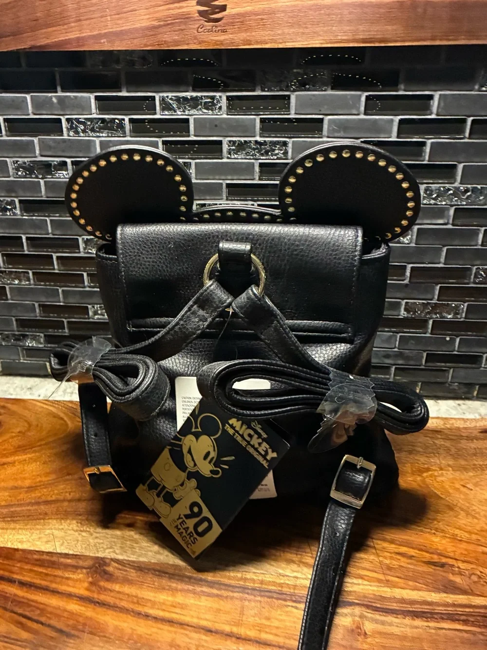 Danielle Nicole Black Leather Mickey Ear Backpack - Picture 4 of 11